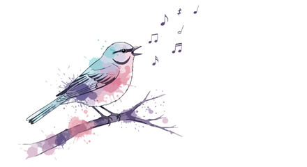 Singing Bird Watercolor with Floating Music Notes