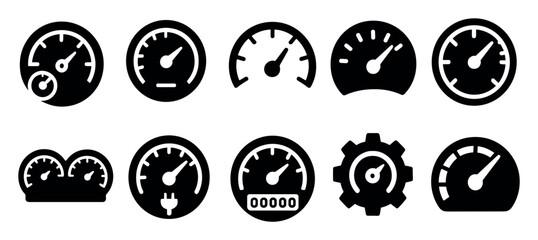 Speedometer, gauge solid icon set. vehicle, dashboard, measurement collection