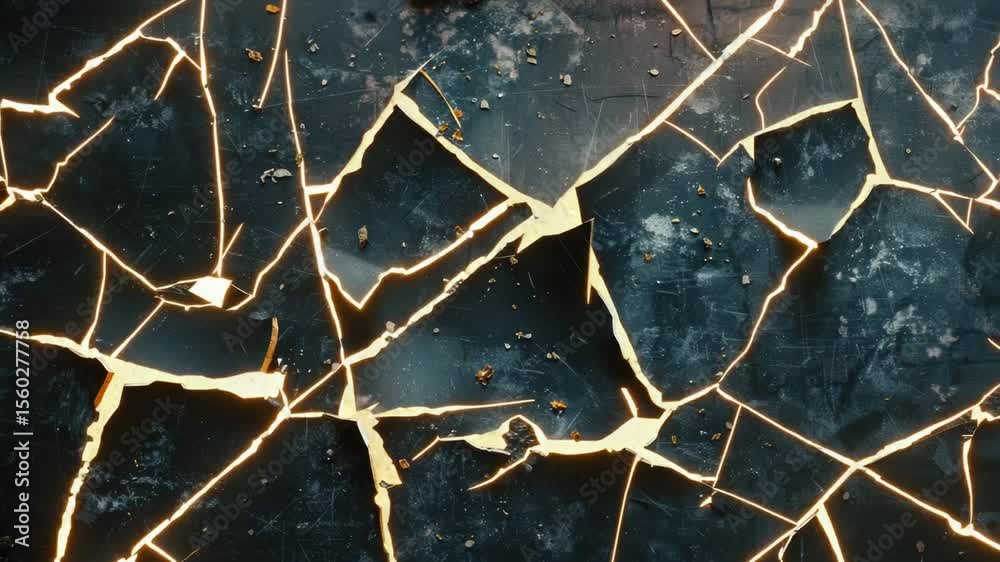Poster A close-up view of a cracked glass surface with a light shining through, creating an interesting play of shadows