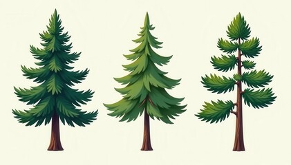 Fototapeta premium Collection of stylized pine tree illustrations, minimalist design , design, abstract