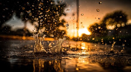 Water splashes at sunset