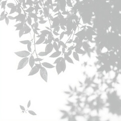 Fototapeta premium shadow overlay effect. Gray shadow of leaves isolated on white background. Plant foliage leaf shadow light effect. Mockup Blurred tree branch shadow. Ideal for summer spring design elements PNG
