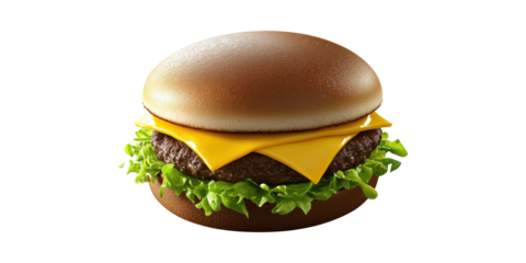 Cheeseburger With Lettuce And Cheese. Fast Food And Culinary Delight Isolated On Transparent Background