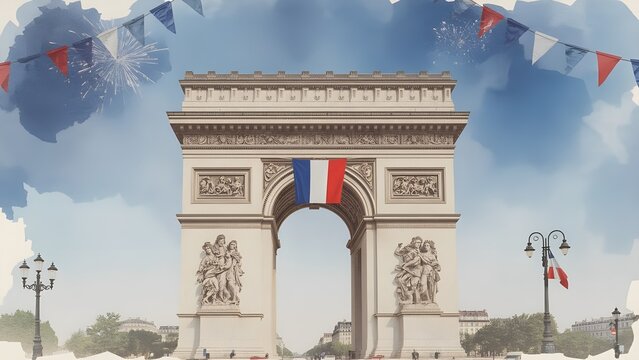 Arc de Triomphe Decorated for Bastille Day with French Flags