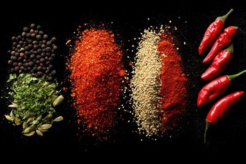 Spices arranged on black