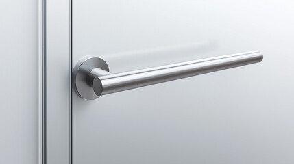 minimalistics metal handle install on a modern glass door against white copy space wall in office room. Living space design complements the interior of a contemporary apartment 