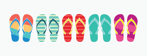 Colorful Flip Flop Sandals Set Vector