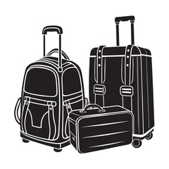 black of silhouette  backpack luggage on the white background 