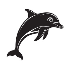 Obraz premium black of silhouette funny dolphin on the white background