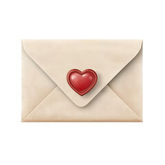 Love letter envelope with heart seal, isolated on transparent background.