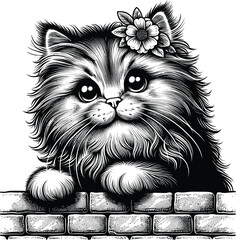 Elegant Floral Cat on Brick Wall