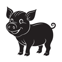  black of silhouette funny piglet on the white background