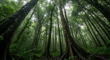 Fototapeta premium Dense Rainforest Canopy with Tall Trees and Lush Undergrowth