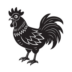  black of silhouette funny rooster on the white background