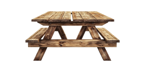 Wooden Picnic Table. Outdoor Furniture For Garden And Patio Leisure Isolated On Transparent Background