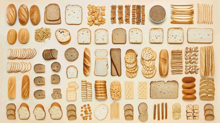 An assortment of diet breads including seed loaf on beige background