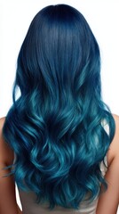 Naklejka premium Stunning Teal and Blue Ombre Hair Style Long Wavy Locks Back View