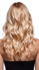 Naklejka premium Beautiful Long Blonde Wavy Hair Back View Woman's Hairstyle Studio Shot