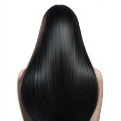 Fototapeta premium Stunning Long Straight Black Hair Woman's Back View Perfect for Haircare Ads and Beauty Products
