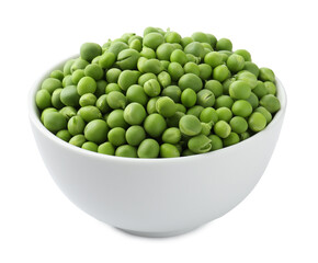 Fresh green peas in bowl isolated on white