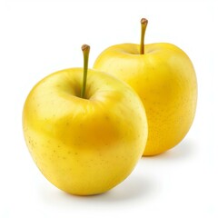 Two ripe yellow golden delicious apples isolated on white background