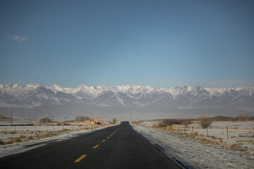 Frozen Sayram Lake in winter, Bortala Prefecture, Xinjiang, China