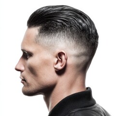 Obraz premium Man's Profile Showing Stylish Undercut Hairstyle and Well Groomed Appearance
