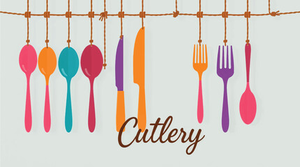 Kitchen spoons cutlery set on teal background vector illustration 
