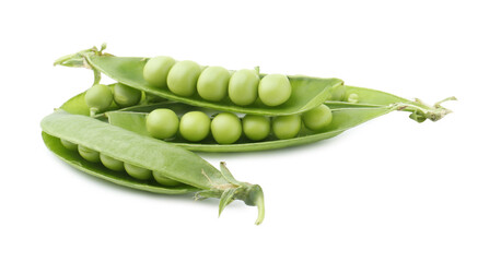 Fresh green peas in pods isolated on white