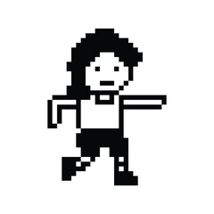 Fototapeta premium Pixel cartoon exercise cute run 8bit character man run running jog cardio lifestyle decoration life style 8 bit male boy jog marathon exercise png game 8 bit vector.