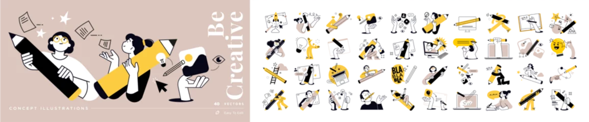  Be creative concept illustrations. Set of people vector illustrations in various activities of business, marketing, creative process, graphic and web design, social media, content management. © PureSolution