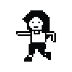 Fototapeta premium Pixel cartoon run exercise cute cartoon 8bit character woman lady run running jog cardio lifestyle decoration life style 8 bit female jog marathon exercise game 8 bit game vector.