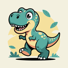 Obraz premium Cartoon dinosaur walking. Cute dino character. Prehistoric reptile happy and smiling.