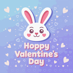 Fototapeta premium Hoppy Valentine's Day with cute bunny and heart decorations illustration