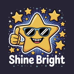 Cartoon star character with sunglasses giving thumbs up to shine bright concept