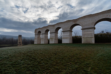 Roman Aqueduct on a Hill on a Frosty Day in Ars-sur-Moselle, France