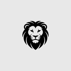 Obraz premium Lion head logo illustration, black and white, wild animal emblem, strength, graphic design, symbol