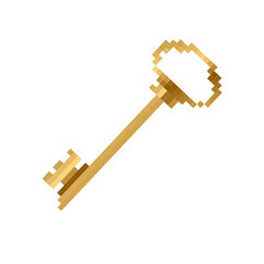 Pixelated key icon in retro 8 bit style. perfect for nostalgic designs or digital art projects.