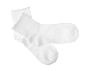 Pair of comfortable socks isolated on white, top view