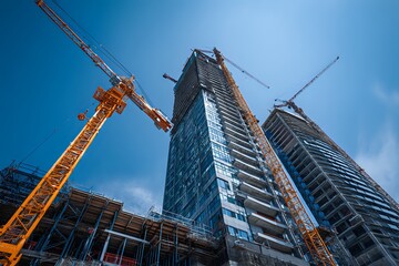 Fototapeta premium Skyscraper Construction Site with Cranes