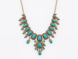 Obraz premium turquoise necklace design on plain white background
