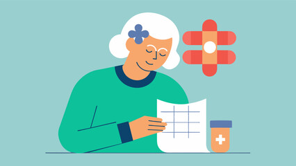 A drawing of an older person completing a crossword puzzle and taking brain health supplements showcasing the benefits of cognitive exercises and supplements for brain health.. Vector illustration