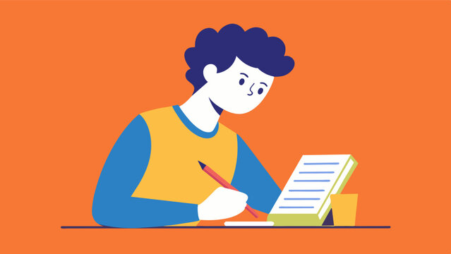 A college student taking notes and rewriting them in their own words a technique known as active recall to solidify information in their memory for exams.. Vector illustration