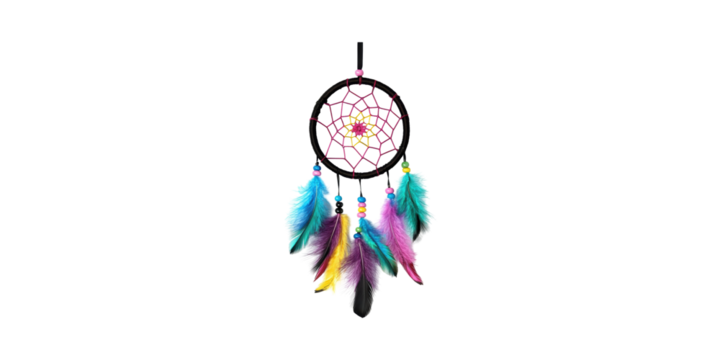 Colorful Dreamcatcher With Feathers And Beads. Symbol Of Protection And Positive Energy Isolated On Transparent Background