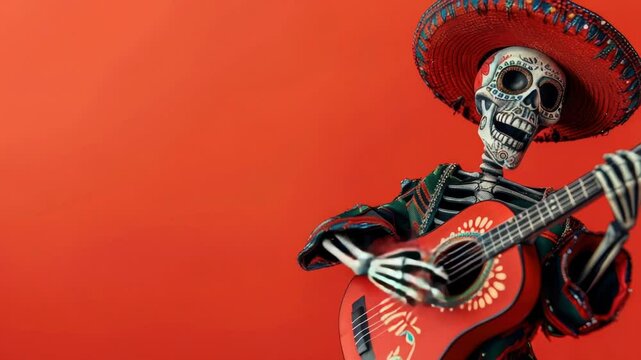 A skeletal figure plays a guitar, evoking a sense of haunting melody
