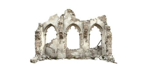 Ruined Gothic Archway. Architectural Decay And Historical Significance Isolated On Transparent Background