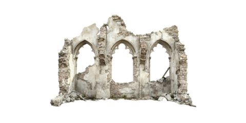 Ruined Gothic Archway. Architectural Decay And Historical Significance Isolated On Transparent Background