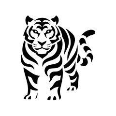 Stylized black and white tiger illustration standing