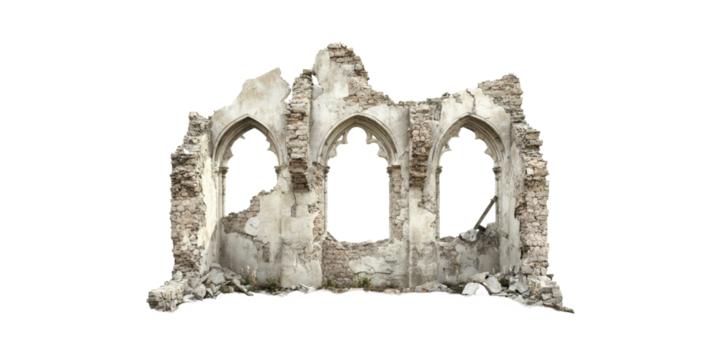 Ruined Gothic Archway. Architectural Decay And Historical Significance Isolated On Transparent Background