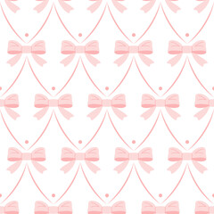 Seamless vector pattern of vintage pink bows. Design template for textile, wrapping paper, postcard, cover, background.